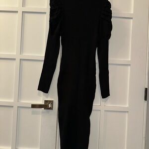 Elegant Black Long Puffy Style Sleeve Sweater Dress